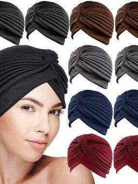 Women's Floral Turban Hats, Stretchable Knitted Polyester Headscarf Caps, Lightw